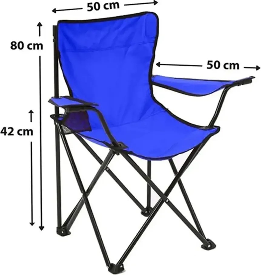 Scaun Pliabil cu Cotiere și Suport pahar pentru camping sau pescuit culoare albastru