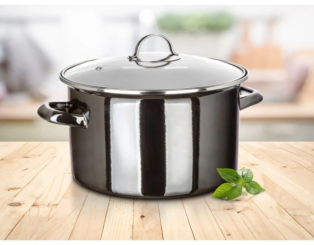 Banquet Oală emailată METALLIC Black 26 cm, 6 l,cu capac, 26 cm