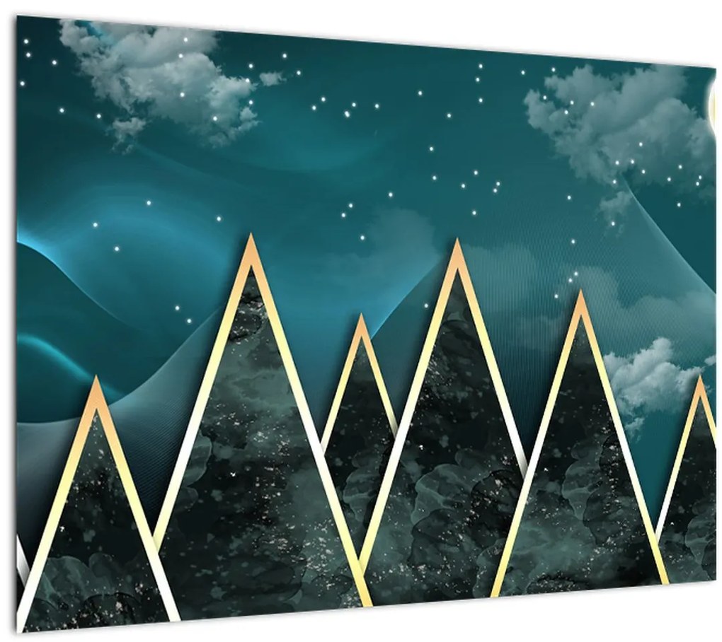 Tablou - Lună plină deasupra munțiilor aurii (70x50 cm)