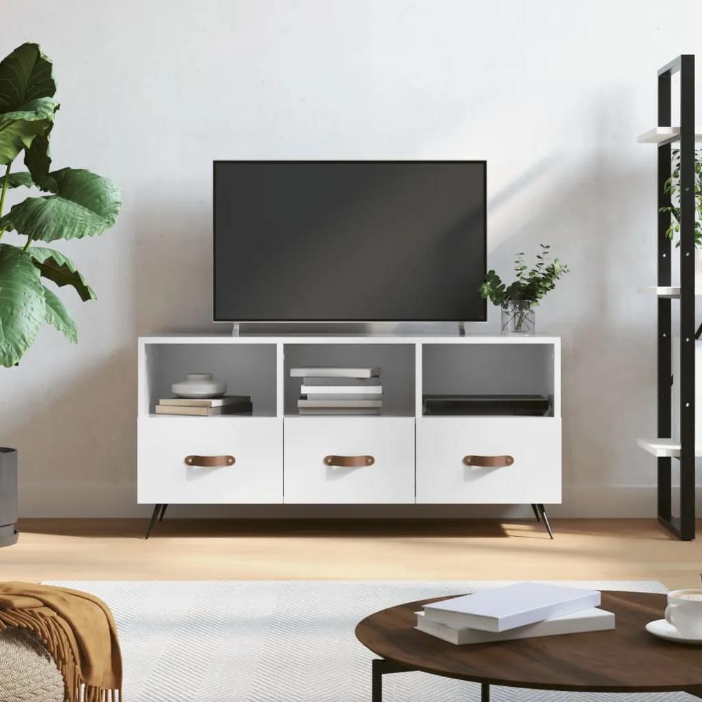 Comoda TV, alb extralucios, 102x36x50 cm, lemn prelucrat