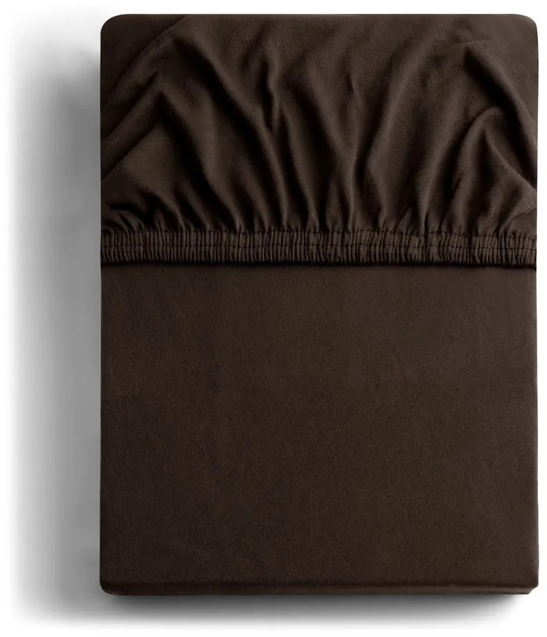 Cearceaf maro închis din jerseu cu elastic 180x200 cm Amber – Restilo