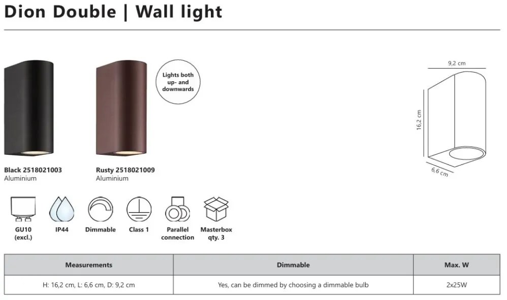 Aplica de Perete Exterior, Protectie IP44, Dion Double Rusty