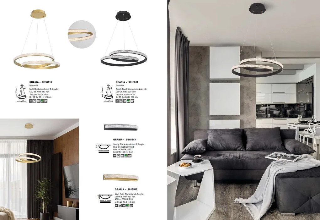 Lustra LED dimabila design elegant GRANIA auriu