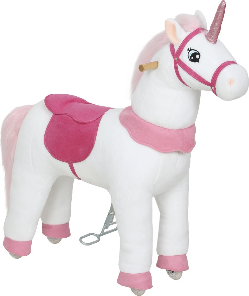 AIYAPLAY Căluț pentru copii, design unicorn, husa din material textil, cadru stabil, roți moi, cal de legănat, 3-5 ani, alb | Aosom Romania