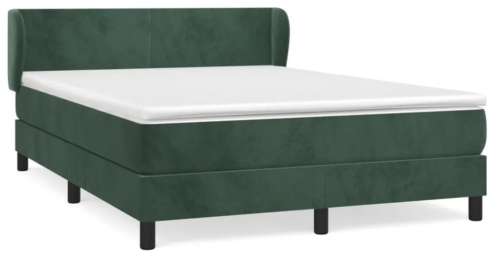 Pat box spring cu saltea, verde inchis, 140x200 cm, catifea Verde inchis, 140 x 200 cm, Design simplu