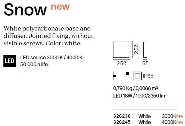 Plafoniera LED pentru Iluminat Exterior Snow pl 4000K, Protectie IP65