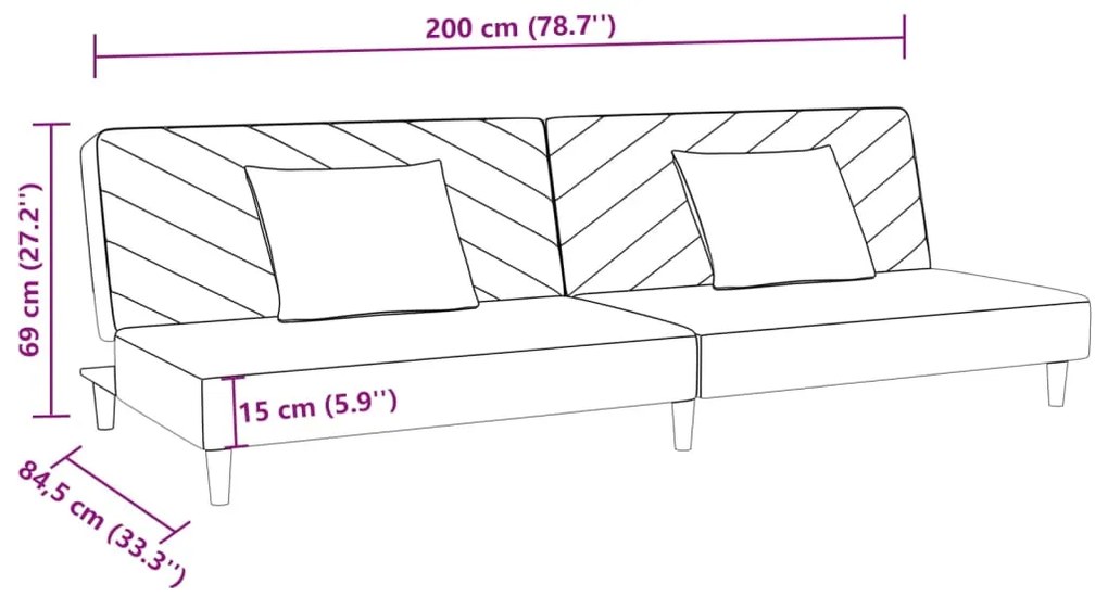 Canapea extensibila 2 locuri, 2 pernetaburet, maro, catifea Maro, Cu scaunel pentru picioare