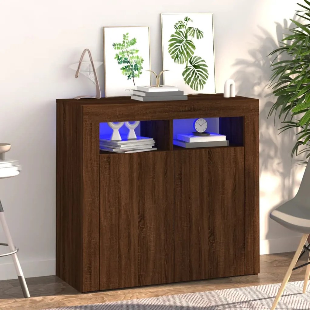 vidaXL Dulap cu lumini LED, stejar maro, 80x35x75 cm