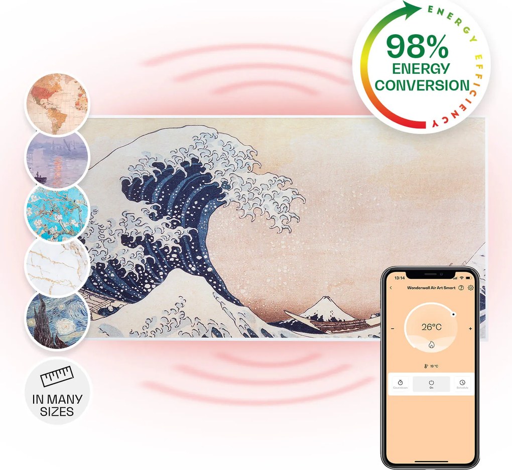 Klarstein Wonderwall Air Art Smart, încălzitor cu infraroșu, 120 x 60 cm, 700 W, aplicație, valuri