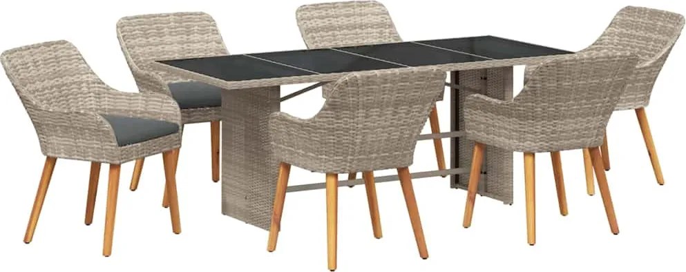 vidaXL Set de masă pentru grădină 7 pcs Gri deschis poliratan