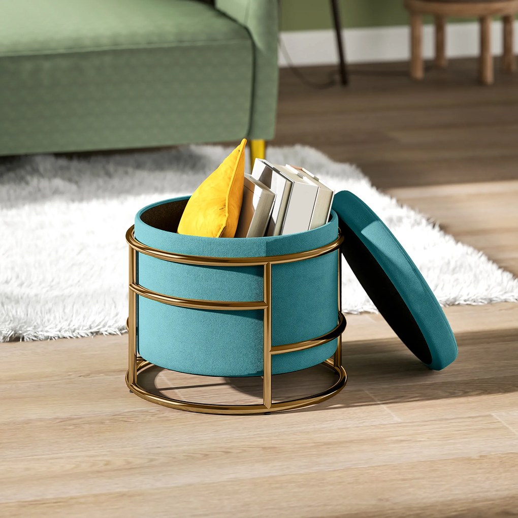 HOMCOM Pouf cu Spațiu de Depozitare în Catifea, 24L, Capac Detasabil, Ø42x39cm, Verde | Aosom Romania