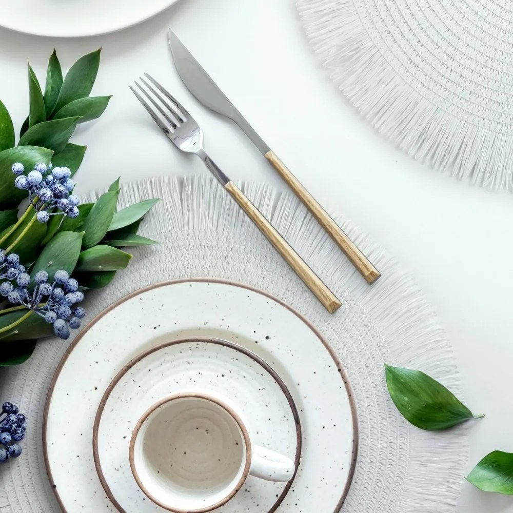 Covoraș rotund în stil boho cu franjuri - set de masă 38 cm Gri