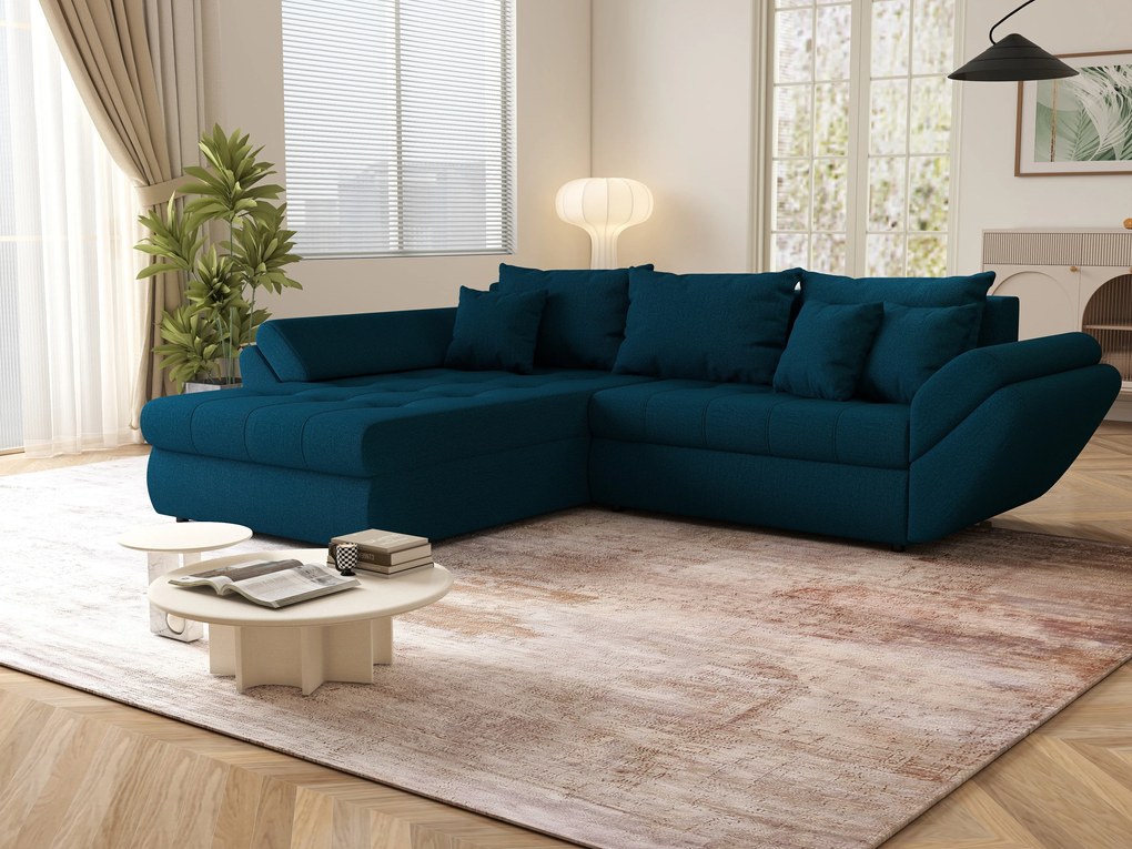 Colțar extensibil dumonde cu ladă de depozitare si sezut confortabil din spuma high-density, Loana Enjoy Petrol  270x185 cm