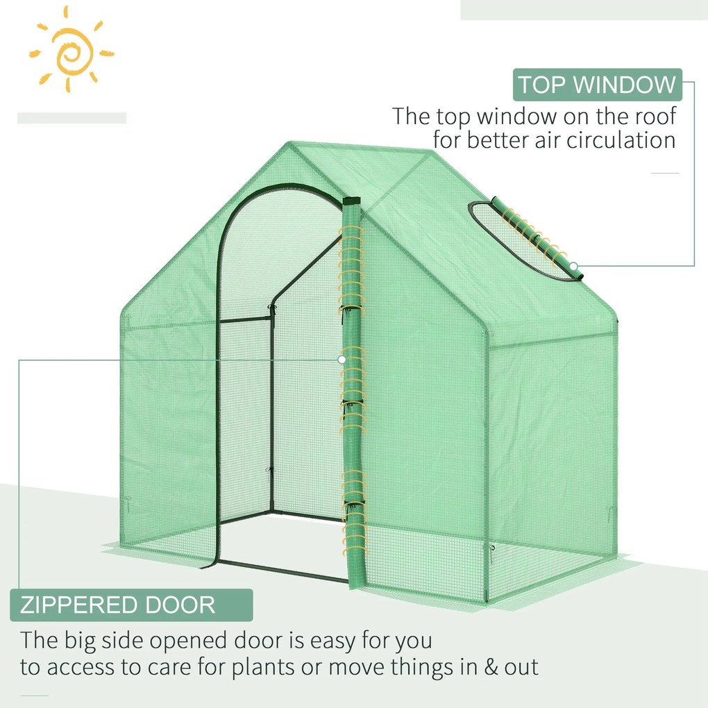 Outsunny Sera Cabina Portabila 180x100cmx168cm, Folie PE, Cadru de Otel, Usa cu Fermoar, Aerisire Superioara, Verde | Aosom Romania