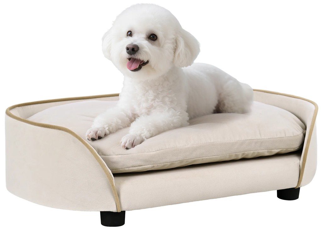 PawHut Canapea pentru câini canapea pentru animale de companie cu pernă detașabilă și husă lavabilă 66 x 43 x 19,5 cm bej | Aosom Romania