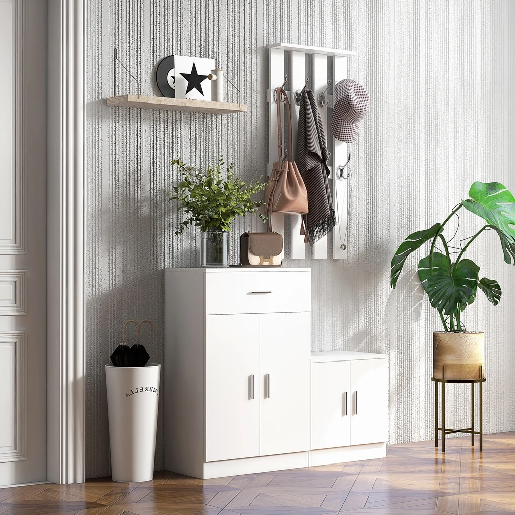 HOMCOM Mobilier de Hol cu Cuier din Lemn, Spațiu de Depozitare și Design Elegant, 100x32x187cm, Alb | Aosom Romania
