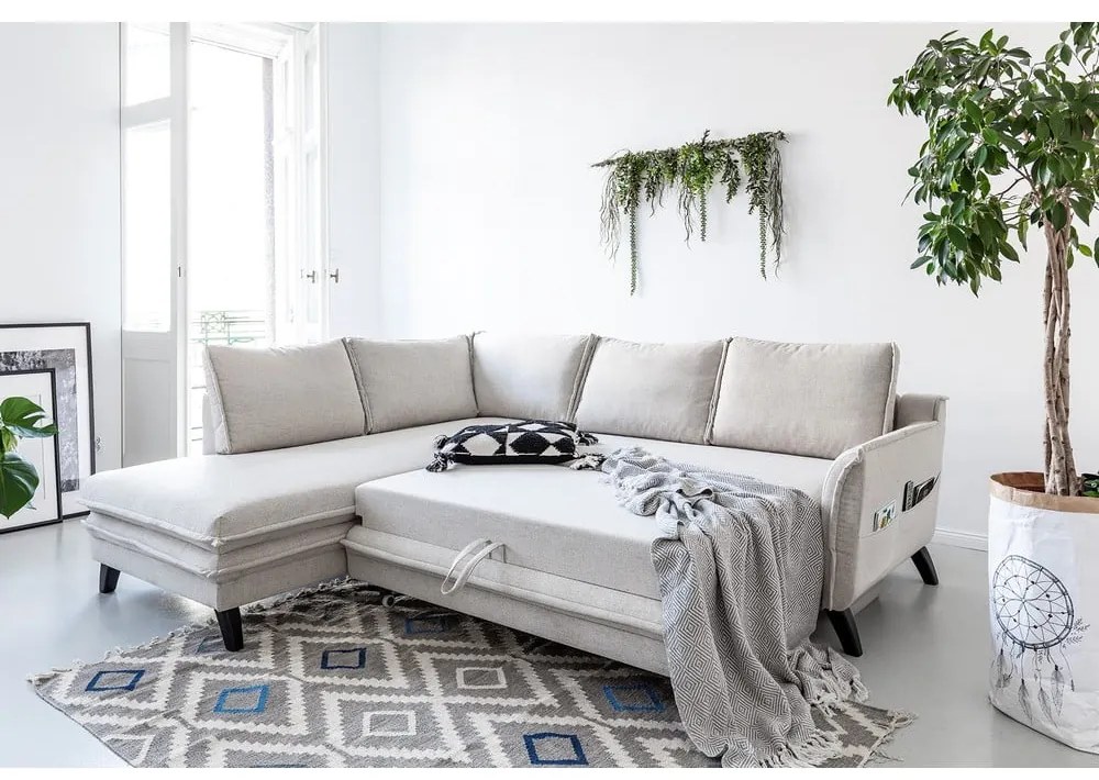 Colțar extensibil cu șezlong pe partea stângă Miuform Charming Charlie L, bej deschis