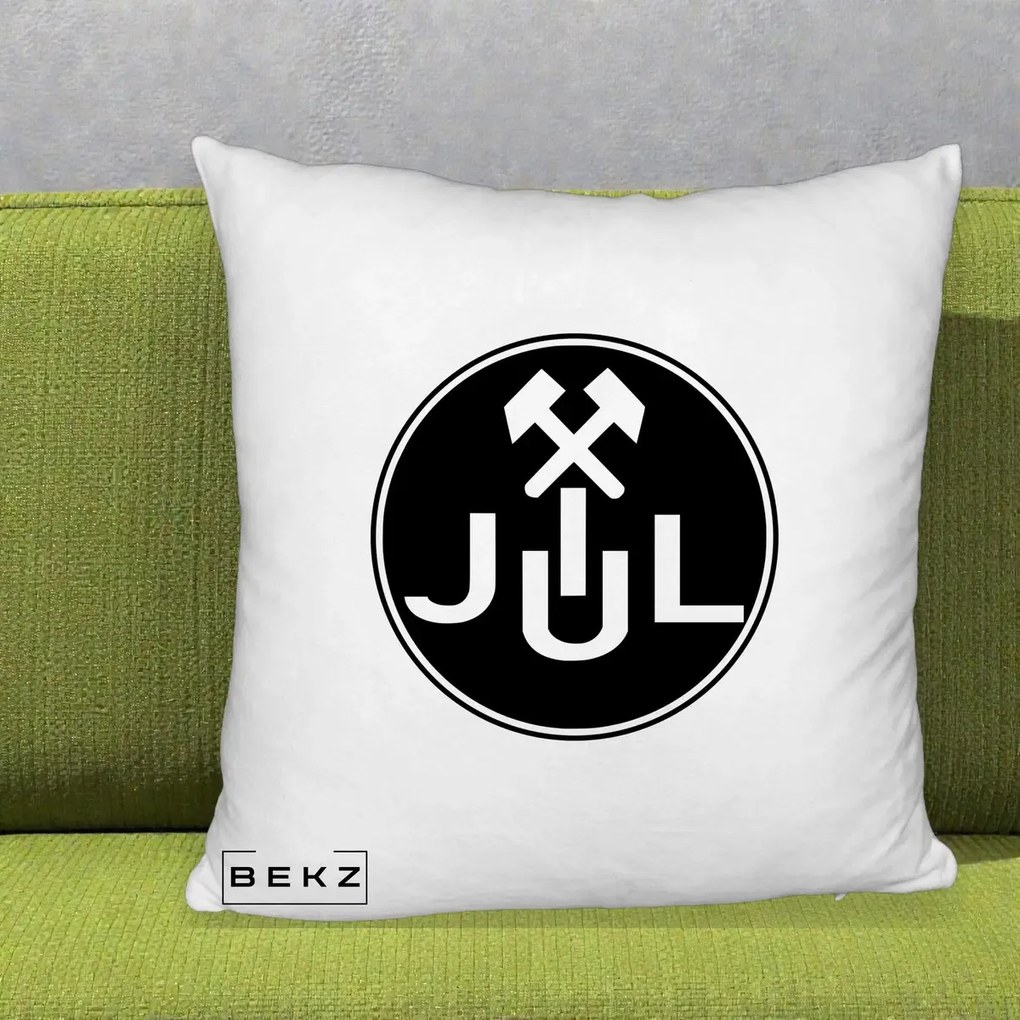Perna Personalizata JUL Jiul Lupeni Fotbal, 40x40 cm, Alb Pufos, Husa Detasabila, Perna Inclusa, BEKZ®