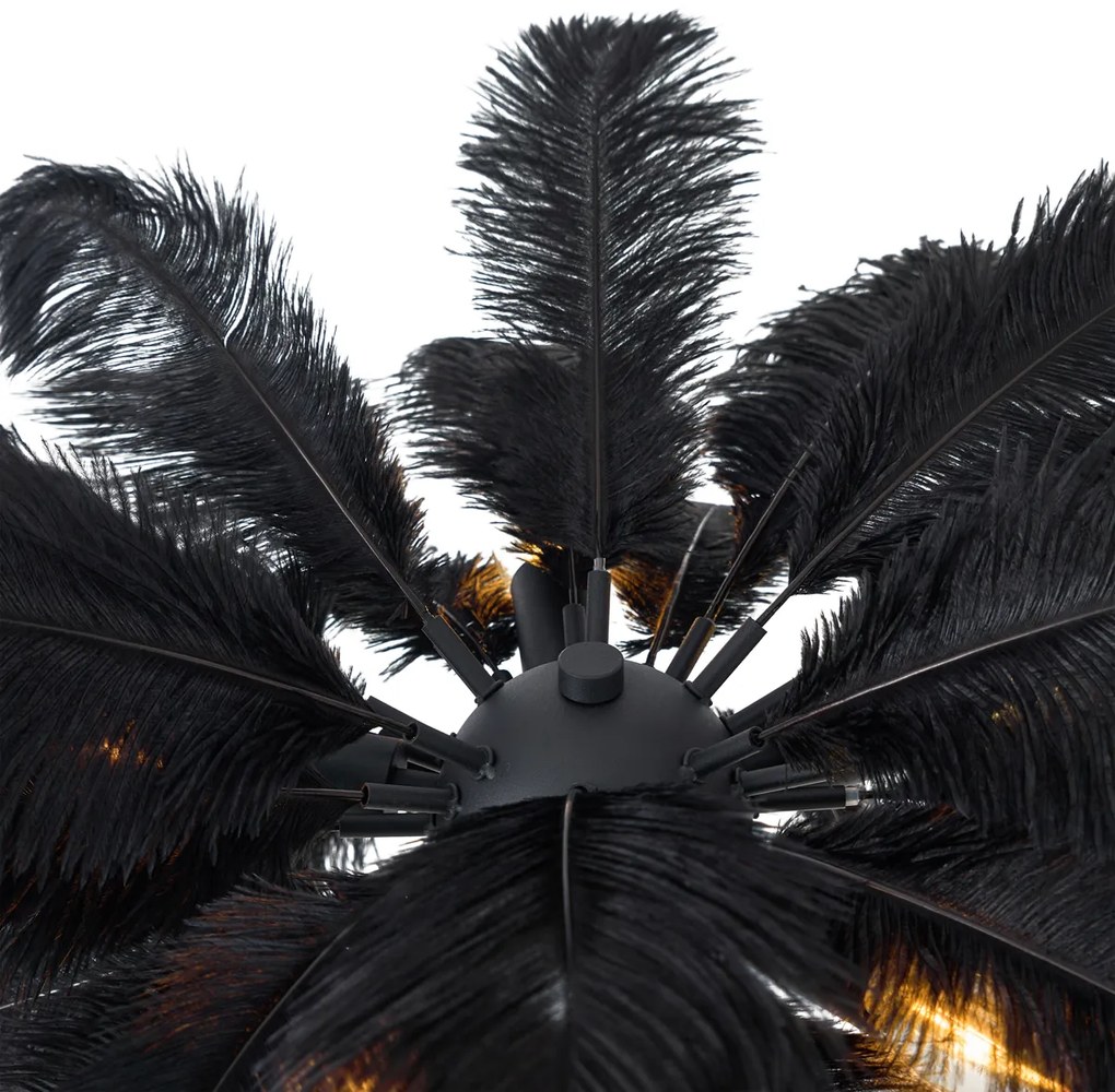 Lampă de podea Art Deco neagră cu pene negre - Peahen