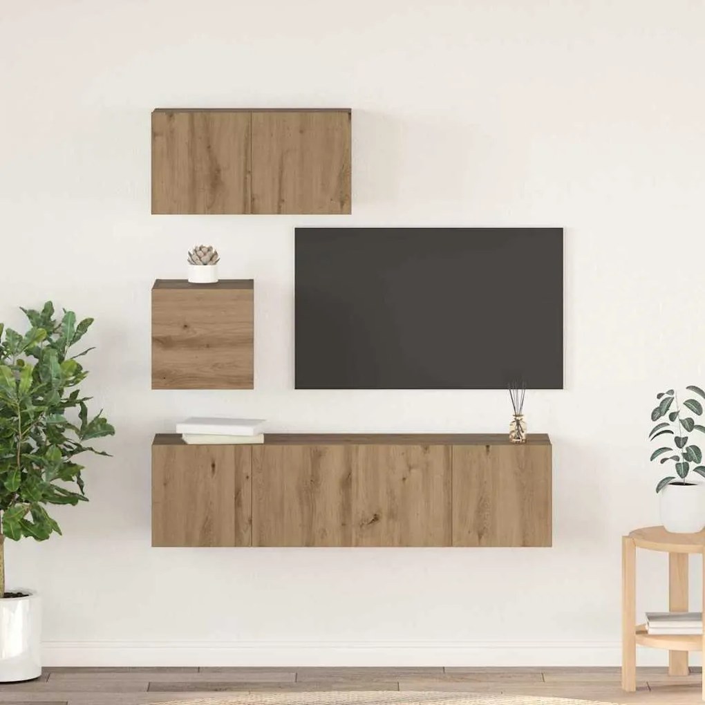 vidaXL Set comodă TV Pe perete Altele 4 pcs stejar artizanal 60 x 30 x 30 cm