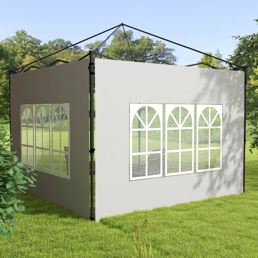 Outsunny Set 2 Pereți Laterali pentru Chioșcuri, Foi Foișor cu Ferestre din PE și Plastic, 3x3 m sau 3x6 m, Alb | Aosom Romania