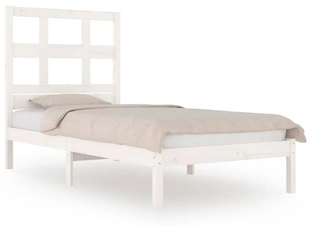 3104439 vidaXL Cadru de pat 2FT6 Small Single, alb, 75x190 cm, lemn masiv pin