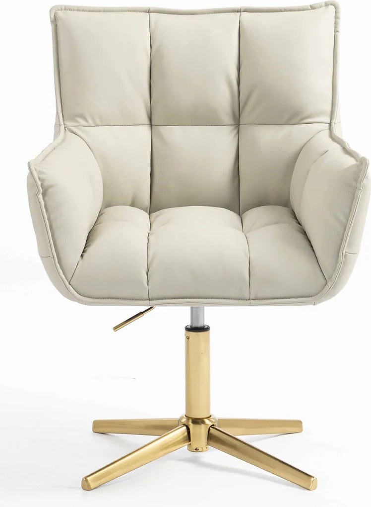 HR560CROSS Scaun Ecru Piele Ecologica Premium Soft cu Bază Aurie