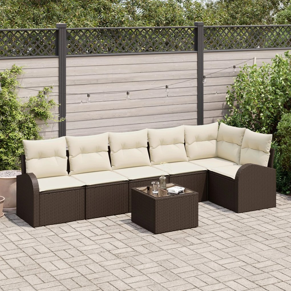vidaXL Set de canapele pentru grădină cu pernă 7 pcs Maro Rattan poli