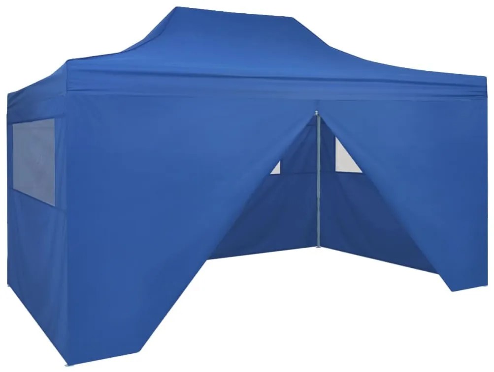 Foldable tent pop-up with 4 side walls 3x4,5 m blue