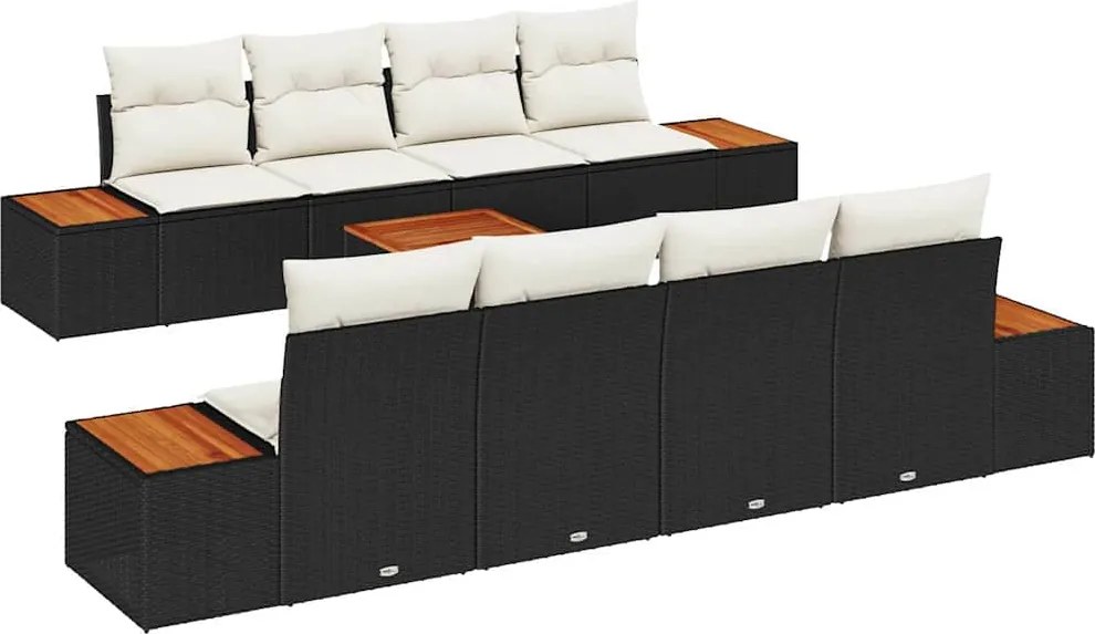 vidaXL Set de canapele pentru grădină cu pernă 9 pcs Negru Rattan poli