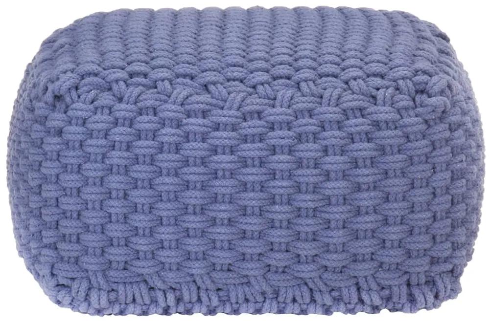 287603 vidaXL Puf tricotat manual, albastru, 50x50x30 cm, bumbac