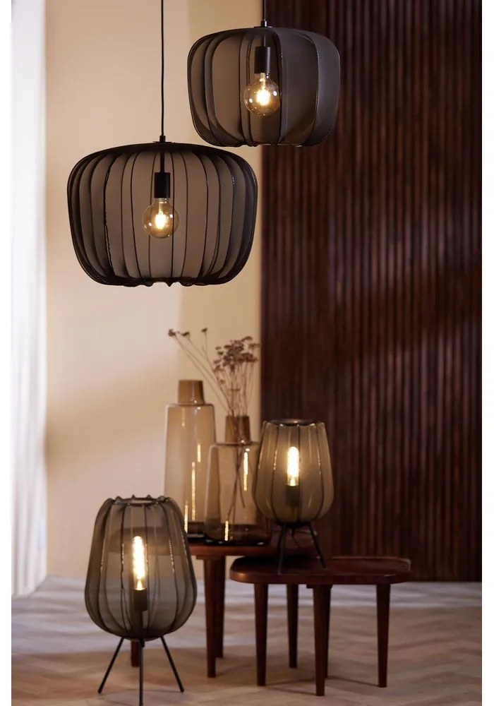 Lustră neagră cu abajur textil ø 40 cm Plumeria – Light &amp; Living