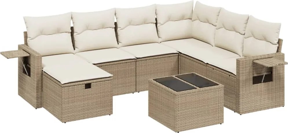 vidaXL Set canapele de grădină, 8 piese, cu perne, bej, poliratan