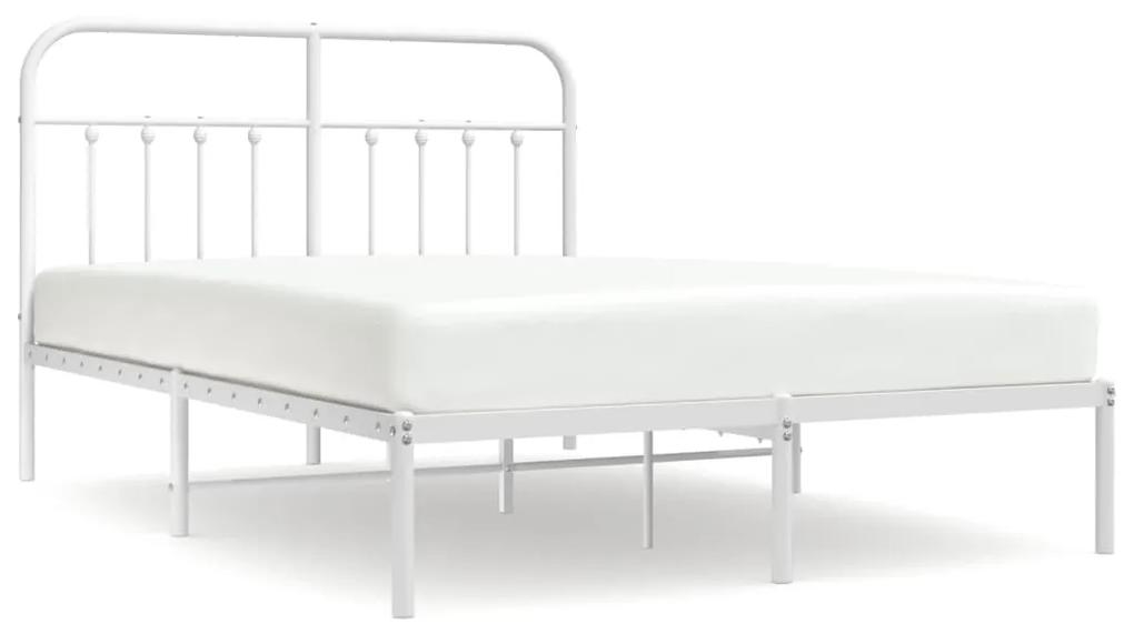352626 vidaXL Cadru de pat metalic cu tăblie, alb, 135x190 cm