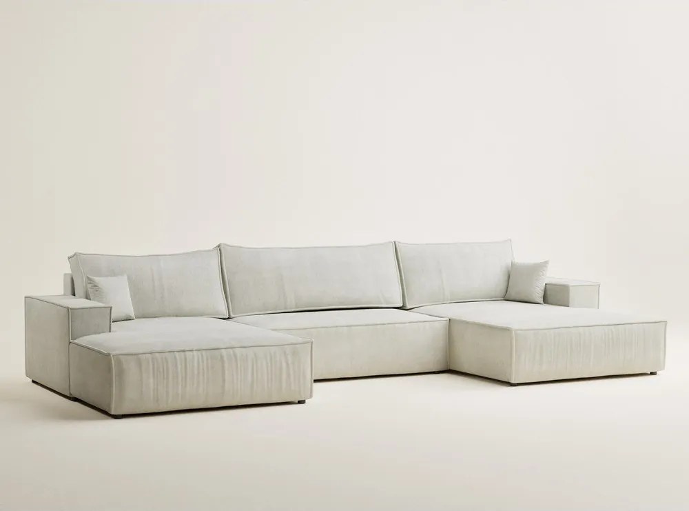 Colțar crem extensibil/cu spațiu de depozitare cu tapițerie din chenille (în formă de "U") Kyoto – Maison de Rêve