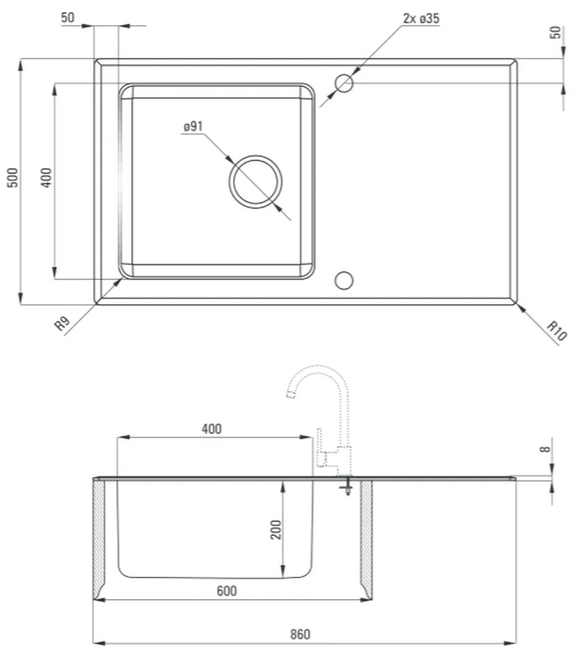 Chiuveta bucatarie inox si sticla cu picurator alba Deante Pallas 0W2C Alb