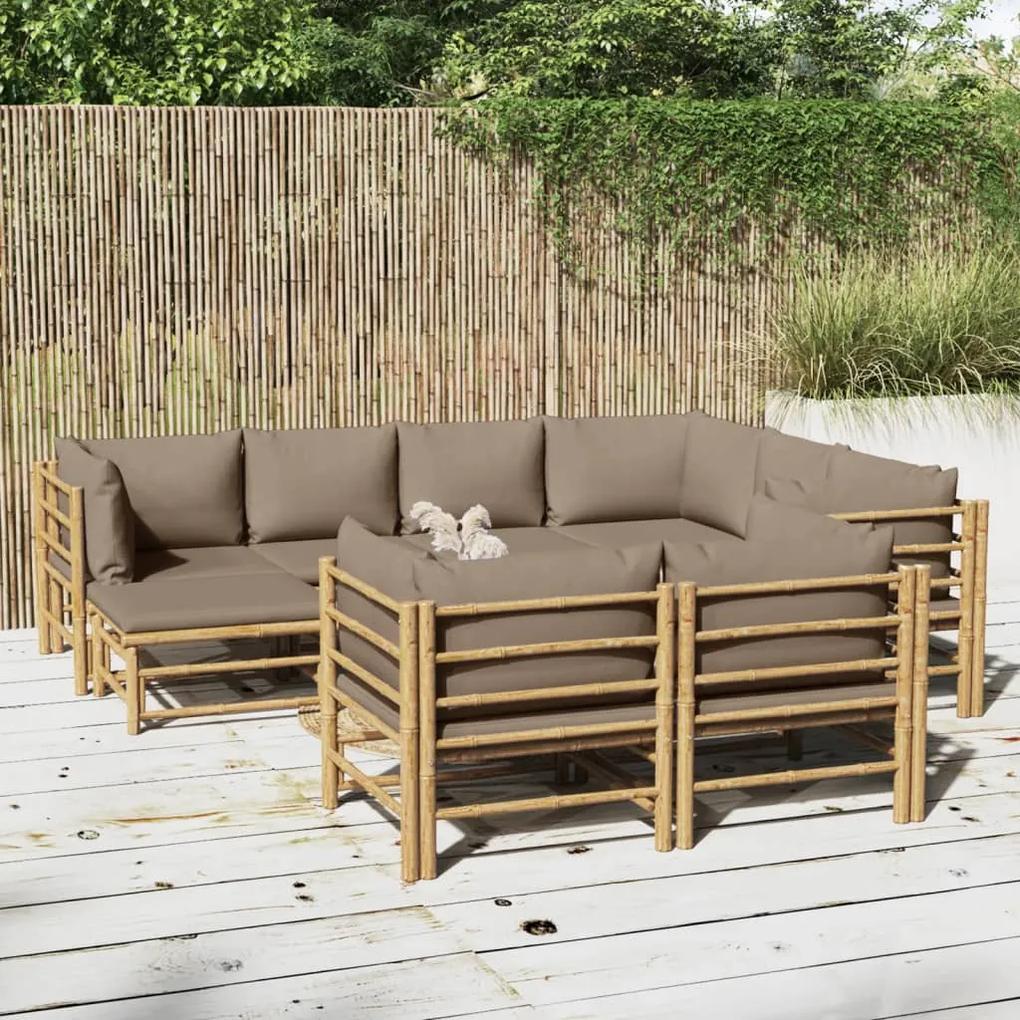 3155128 vidaXL Set mobilier de grădină cu perne gri taupe, 10 piese, bambus