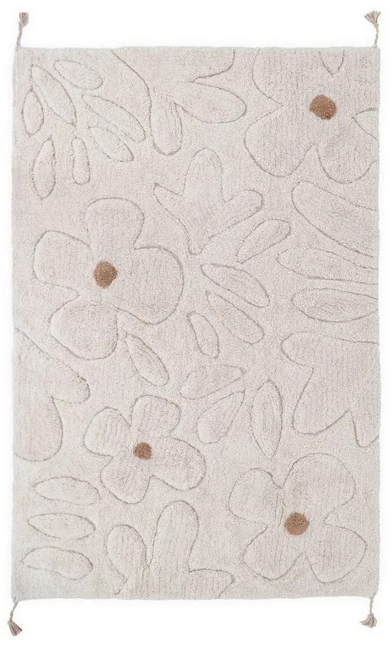 Covor pentru copii crem lavabil țesut manual din bumbac 120x180 cm Gentle Flora – Nattiot
