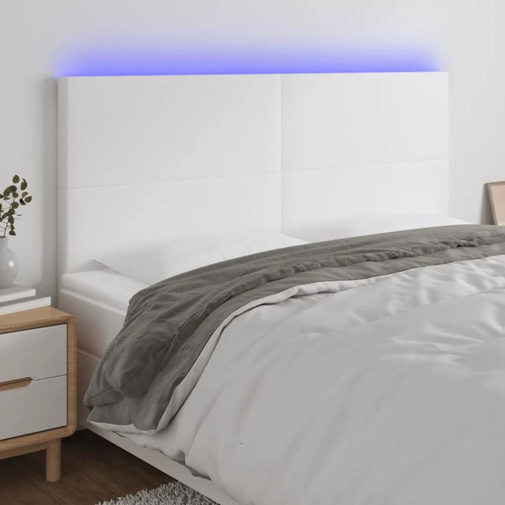 3122247 vidaXL Tăblie de pat cu LED, alb, 180x5x118/128 cm, piele ecologică