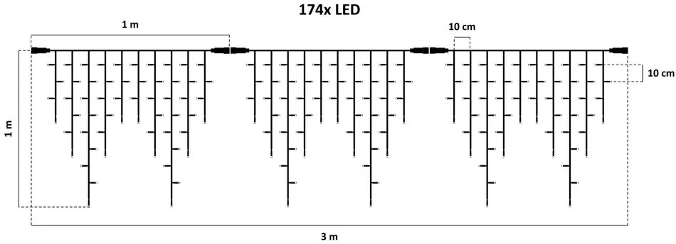 decoLED Lumina LED stalactite - 3 x 0,9 m, alb cald, 174 diode