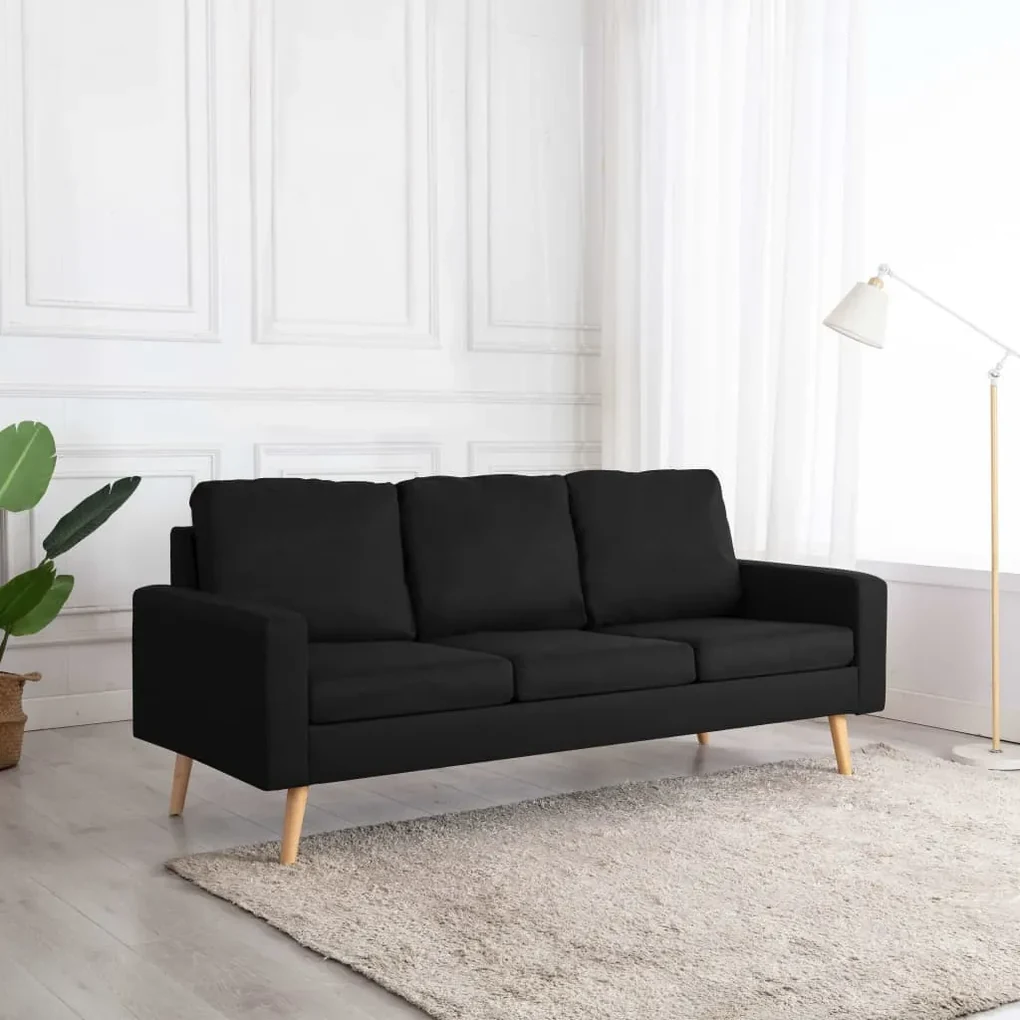 288722 vidaXL Canapea cu 3 locuri, negru, material textil