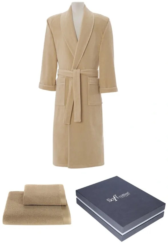 Halat pentru bărbați LORD + prosop + prosop de corp + cutie cadou XL Bej / Beige