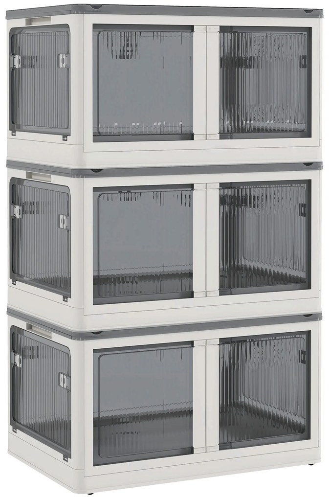 HOMCOM Cutii de depozitare pliabile și empilabile 69L din plastic cu capac și 4 roți, acces la 5 laturi, alb | Aosom Romania