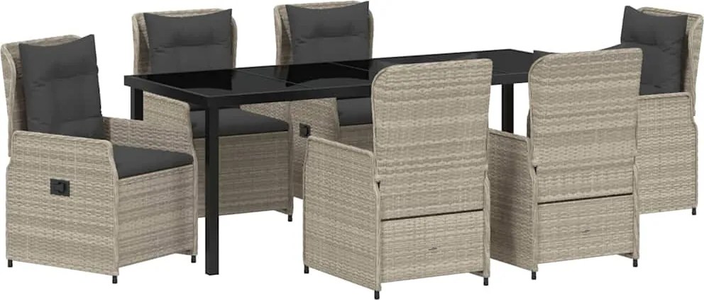 vidaXL Set de masă pentru grădină 7 pcs Gri deschis poliratan