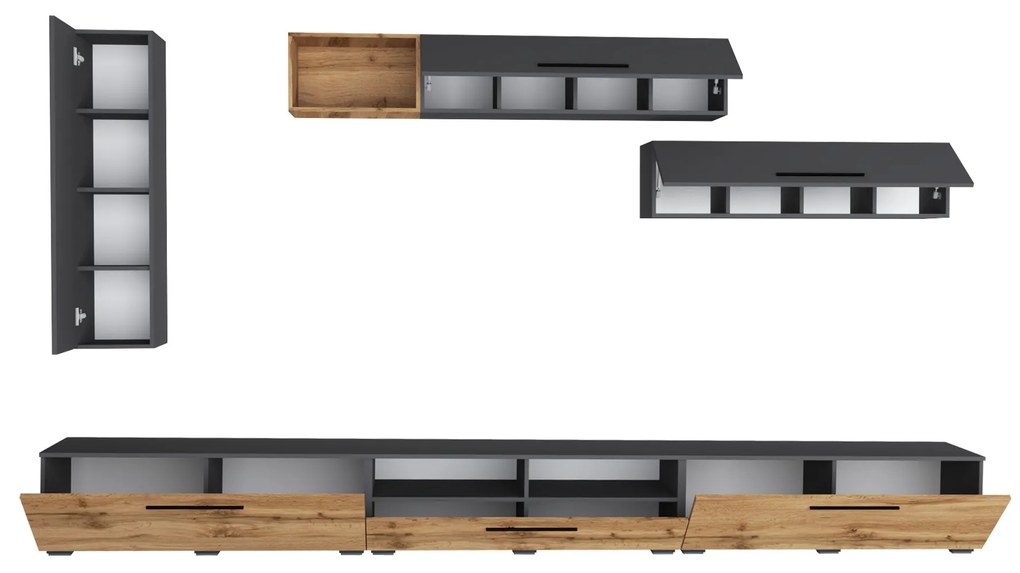Living haaus Haga V20, Antracit/Stejar Wotan, L 360 cm