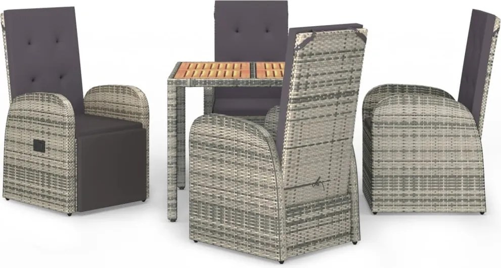 vidaXL Set mobilier de grădină cu perne, 5 piese, gri, poliratan