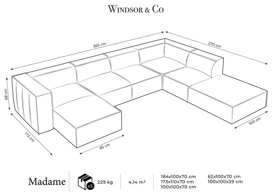 Colțar maro cu tapițerie din piele (cu șezlong pe partea dreaptă) Madame – Windsor & Co Sofas