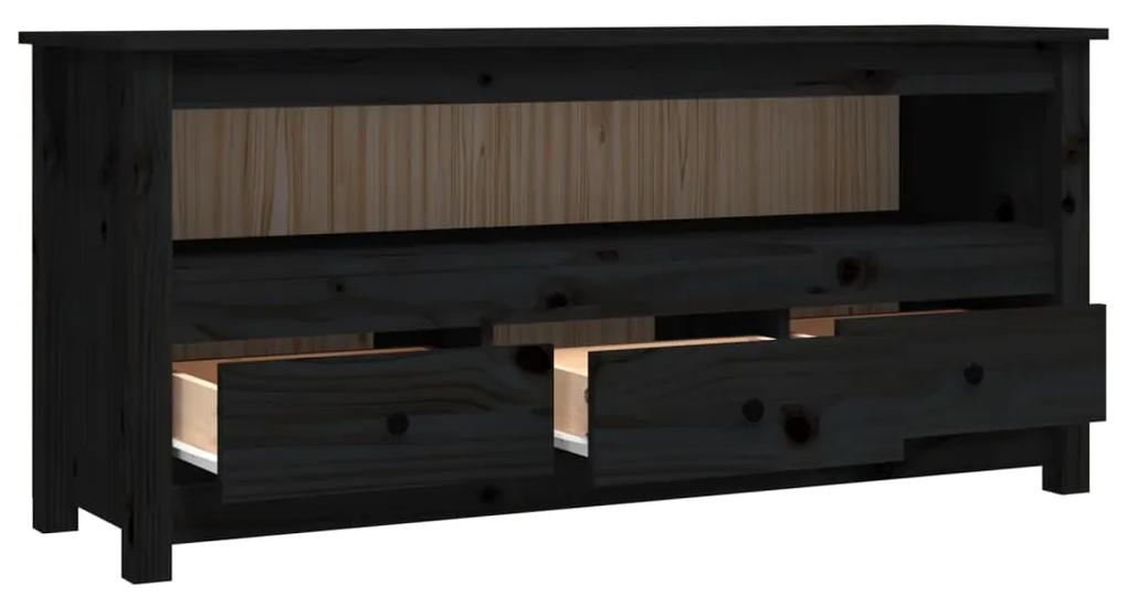 Comoda TV, negru, 114x35x52 cm, lemn masiv de pin 1, Negru