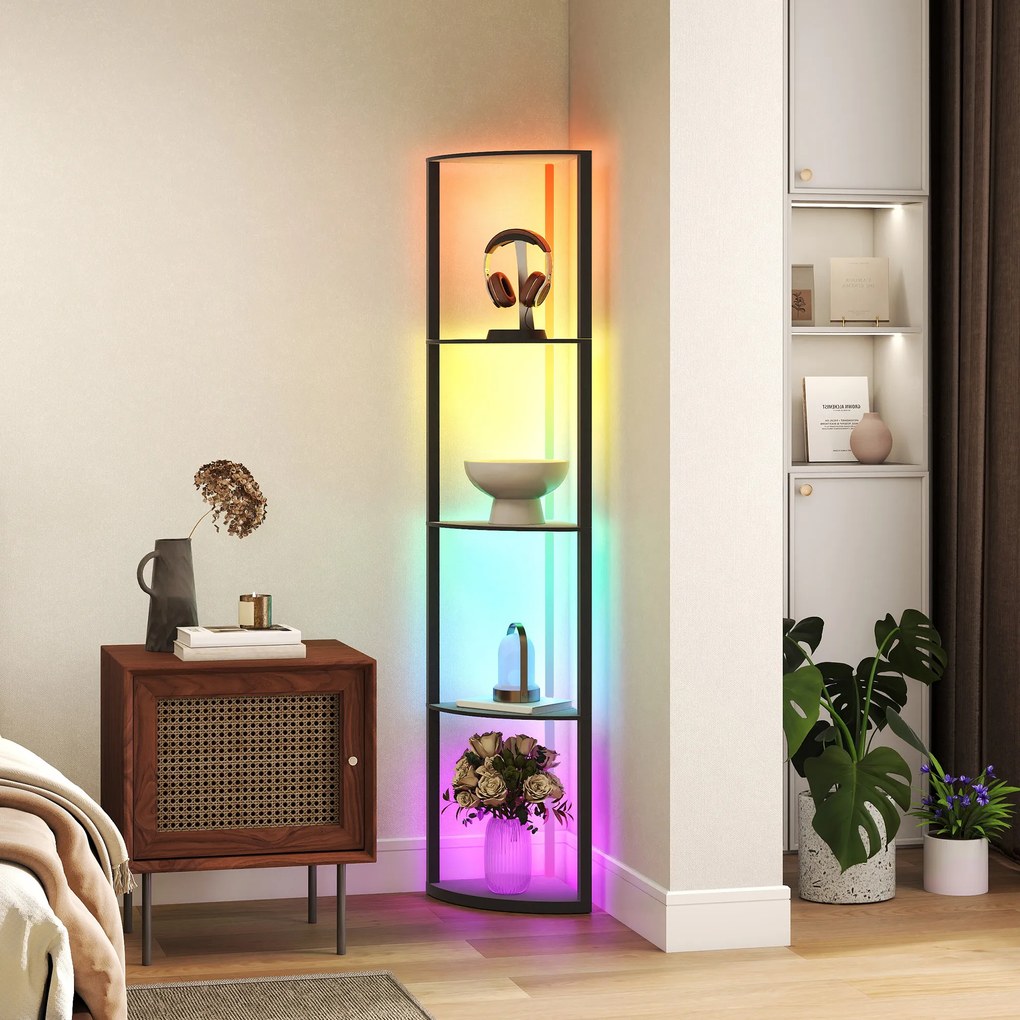 HOMCOM Lampa LED de Podea cu 5 Nivele, Reglabilă, cu Raft, Schimbare de Culori RGB, Telecomandă | Aosom Romania