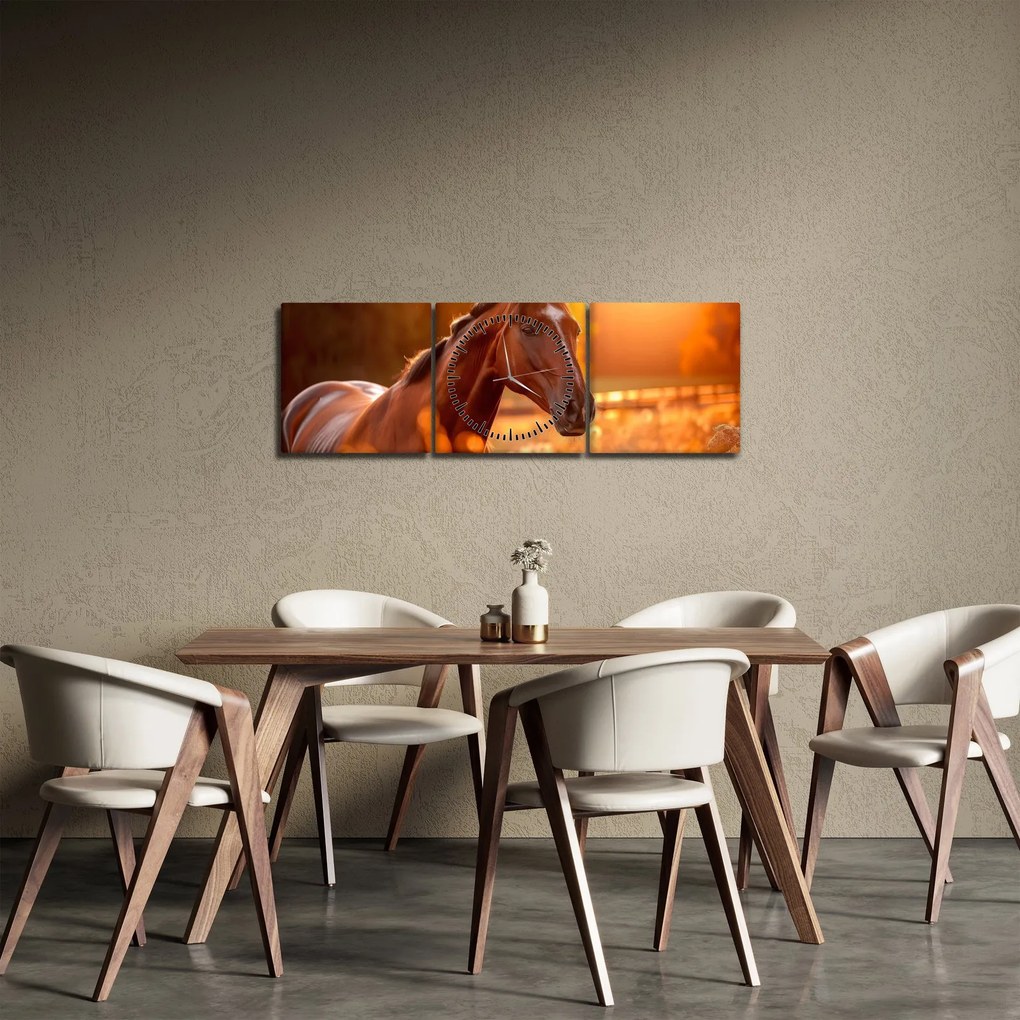 Tablou - Cal în apus de soare (cu ceas) (90x30 cm)